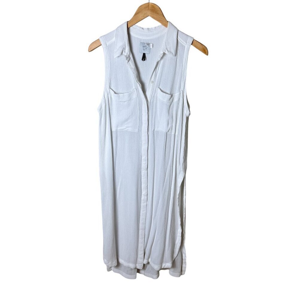 Anthropologie HD In Paris Sheer White Long Tunic Top Size Medium